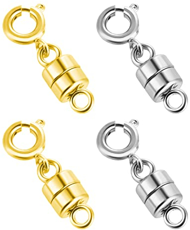 4 Pack Magnetic Necklace Clasps and Closures Magnetic Jewelry Clasps Connector Locking Magnetic Jewelry Clasp for Jewelry Bracelet Necklace Making (2CM Gold&Silver)