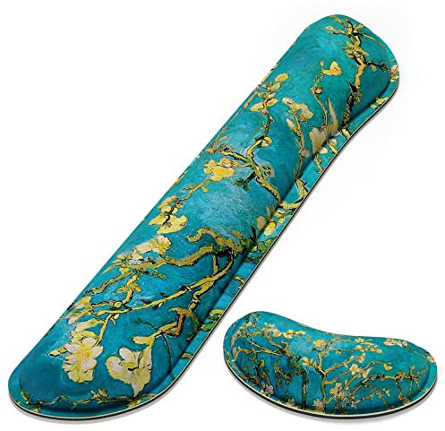 Dapesuom Enlarge Keyboard Wrist Rest Pad,Memory Foam Set Wrist Cushion Support for Easy Typing & Pain Relief,Mouse Wrist Pad, Anti-Slip Wrist Support for Gaming,Computer, Laptop, Office, Blue Flowers