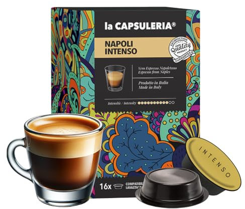 Café NAPOLI, intense (192 Capsules) compatibles avec Lavazza A Modo Mio, 12 Boîtes de 16 Capsules, goût riche et enveloppant, crème dense, pour un espresso au caractère affirmé (La Capsuleria)