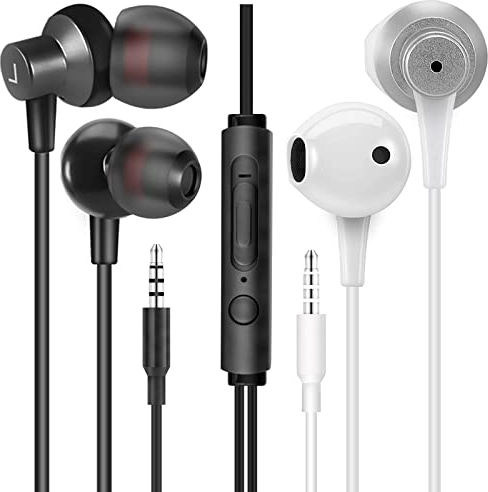【2 Unidades】 Auriculares con Cable MAS Carney WH5/WI7, audifonos Cable con Control de Volumen y micrófono,Cascos Jack 3.5,compatibles con iPad, iPod, Honor, Huawei, Samsung Galaxy, Motorola