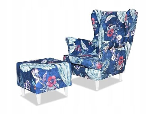 Family Meble Ohrensessel mit Hocker, Modell Print, Skandinavisch, Relaxsessel aus Webstoff, Loungesessel, Ohrensessel mit Hocker, Bequemer Sessel, Für Wohnzimmer, Esszimmer, Schlafzimmer, Dachte 8