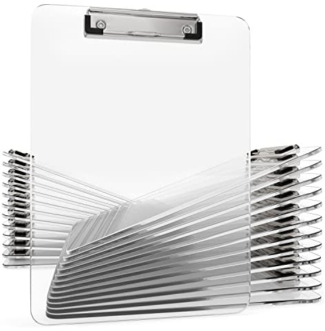 25 Stück transparente KunststoffKlemmbretter Bulk Acryl Transparente Clipboards mit niedrigem Profil MetallClipboard 31,8 x 22,9 cm Briefgröße Klemmbrett Klassenzimmer mit Haken zum Aufhängen –