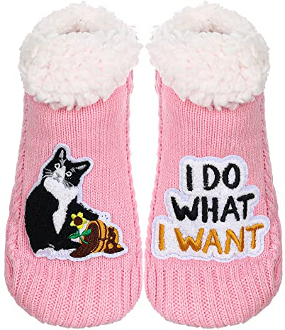 ZYZX Calze da Donna Antiscivolo Maglieria per Casa, Pantofola Termici Invernali in Pile Sherpa,Regali per gli Amanti dei Gatti