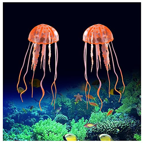 WishLotus Quallen-Aquarium-Dekorationen, künstliche Quallen, Pflanzenornament, Aquarium-Quallen, leuchtende Dekorationen, geeignet für verschiedene Aquarien (S, Orange)