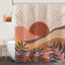 ASDCXZ Boho Style Duschvorhang 90x180 cm, Modern Abstrakt Kunst Sonnenuntergang Blätter Beige Bad Waschbar Duschvorhänge Polyester Textil Wasserdicht Duschvorhang für Badewanne mit 6 Haken