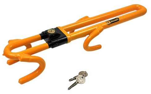 RocwooD Twin Bar Steering Wheel Lock High Visibility Car Lock Anti-Theft Device Car Suitable Car Security for Car Van Caravan with 2 Keys Strong Car Lock Steering Wheel Red