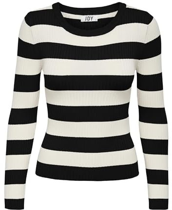 JdY Damen Jdyplum L/S O-Neck Stripe Pull. KNT Noos Strickpullover, Black/Stripes:w Eggnog Stripes, XS EU