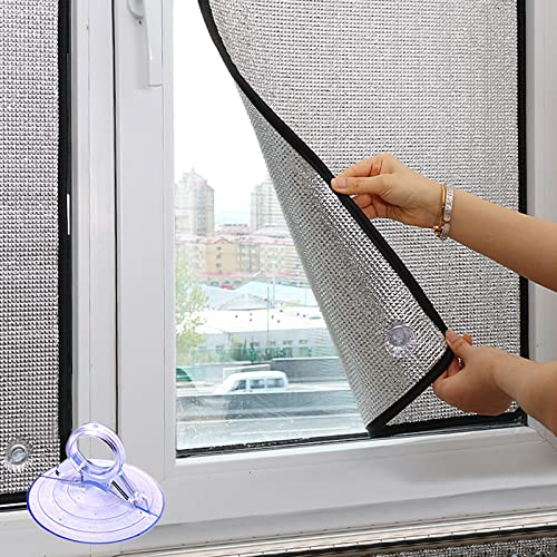 Sichtschutz Wärmeisolierung Reflektierende Fensterfolie,UV-Schutz Sonnenschutzfolie Fenster Innen oder Außen,Aluminiumfolie Isolierfolie,mit Saugnapf,für das Heimbüro,Garage (90x120cm/35''x47'')