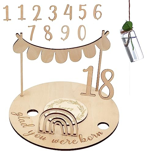 Orssmigs Geburtstagsteller Holz Geburtstagskranz, Geburtstagskerzenhalter Geburtstagskerzen Kinder Geburtstagsdeko mit Gravur, Kerzenhalter, Vase & Zahlen für Geburtstagsmeilensteine