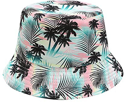 Coconut Tree Fashion Wende-Eimerhut – verstaubarer Hut für den Sommer, Strand, Vintage-Druck, Angeln, Sonnenhüte, doppelseitig zu tragen