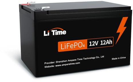 LITIME 12V 12Ah Bateria de Litio,Bateria Lifepo4 con 12A BMS, 153,6W Potencia de Salida, Baja Tasa de Autodescarga, Bateria 12V Litio para Sonda de Pesca Ventilador Juguete Luce LED Camaras Seguridad