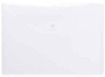 HERMA 20068 Dokumententasche A4 Transparent Weiß, 5 Stück, kleine Sichttaschen Umschlag mit Druckknopf, Briefumschlag aus Plastik für Schule, Uni, Büro, Reise