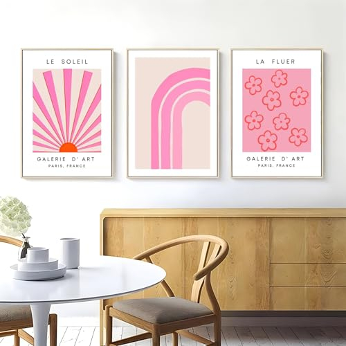 CULASIGN Flower 3er Poster Set, Pink Rosa Leinwand Bilder Wandbilder Ästhetische Drucke Wandkunst, Posters Collage für Innendekoration Y2k Wall Decor Schlafzimmer Wohnzimmer (30 x 40 cm,Stil A)