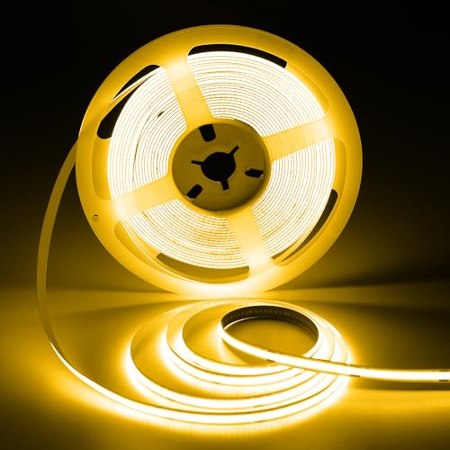 ShineBurky COB Tira LED 24V Amarillo, Luces LED COB 10M CRI93+ Ancho 8mm Flexible Cortable Tiras de Luz para TV Retroiluminación Cocina Dormitorio Mostrador Decoración (Adaptador no Incluido)