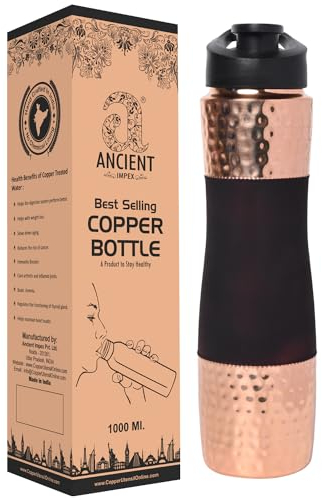 ANCIENTIMPEX Wasserflasche aus reinem Kupfer mit Trinkflasche, 1000 ml Fassungsvermögen, für Ayurveda-Gesundheitsvorteile, dunkle Kirsche