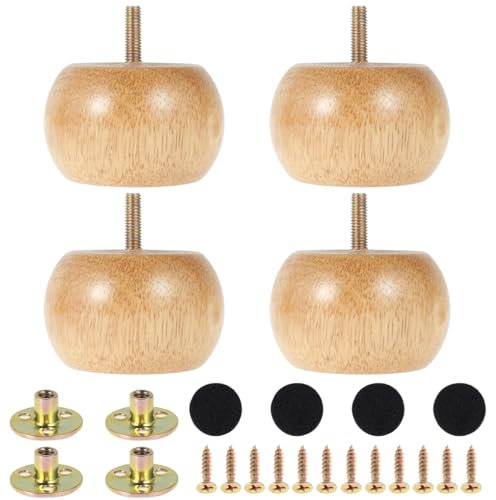 Lot de 4 pieds de meubles, 8 x 5 cm, ronds en bois massif, pieds de canapé avec 4 vis, pieds de rechange pour canapé, chaise, ottomane, causeuse, table basse, armoire