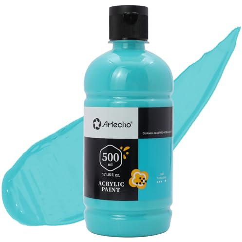 Artecho Vernice Acrilica per Arte, Turchese, 500 ml, per Legno, Tessuto, Artigianato, Tela, Pelle e Pietra, Colori Acrilici per Dipingere Adatto per Principianti e Pittori Professionisti