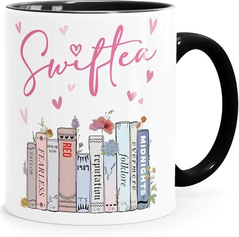 SpecialMe® Tasse Musik Fan Swiftea Geschenk personalisiert mit Namen Best of Album Geschenkidee Freundin Kollegin Familie Weiss-innen-schwarz standard