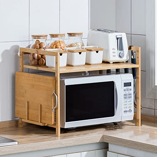 HUOLE Support pour Micro-Ondes,Étagère à Micro-Ondes, 2 Niveaux en Bambou, Support Multifonction en Bois pour Cuisine, Cuisine Micro-Ondes Rack, 52 * 30 * 35cm-2 Couches