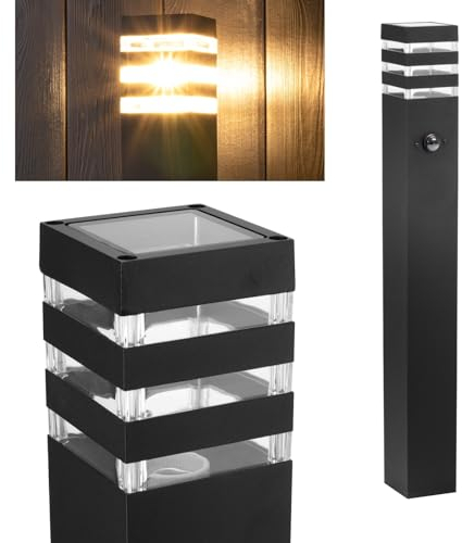 Lumiled Wegeleuchte Außen Pollerleuchte Außenstehleuchte Stehlampe Außenleuchte mit Bewegungssensor PIR Gartenleuchte Wegelampe 80cm IP44 schwarz spritzwasserdicht Aluminium E27 Fassung max 13W