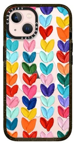 CASETiFY Impact iPhone 13 Case [4X Military Grade Drop Tested / 8.2ft Drop Protection/Compatible with Magsafe] - Clear Polka Daub Hearts - Glossy Black