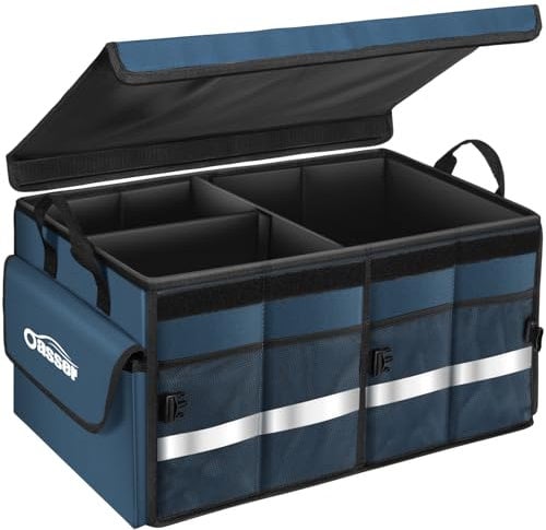 Oasser Organizador Maletero Coche Organizador de Coche para Almacenamiento Plegable Impermeable y Base Antideslizante Tapa Desmontable Azul E3A