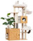 Gitelsnour Cat Tree with Litter Box Enclosure, Large Wooden Cat Tower Cat Condo for Indoor Cats with Play Garden (Leaf, Lawn, Hair Rubbers), Modern Cat House, Walnut GCT110WB