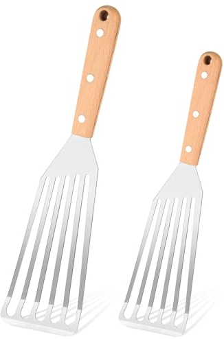 PBUSPU 2 Pièces Spatule Inox Cuisine,Oisson Spatule en Acier Inoxydable,32cm 28cm Spatule Inox,pour la Cuisson du Poisson, des œufs, de la Viande, des Quenelles