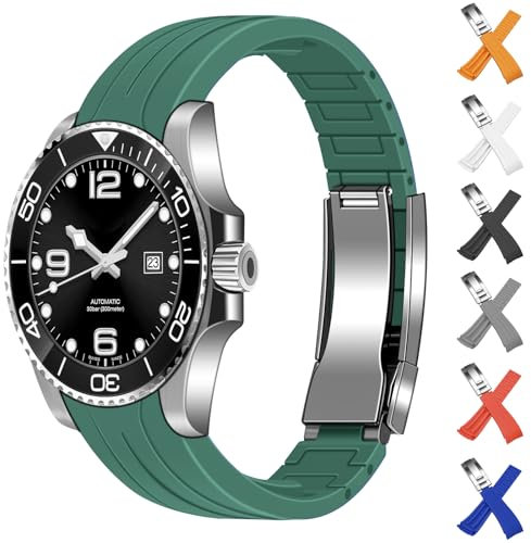 SINAIKE Bracelets de montre en caoutchouc silicone, bracelet à extrémités incurvées et effilées pour Moonswatch, 22 mm bracelet de montre pour homme et femme avec boucle de plongée, Vert