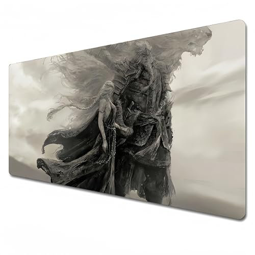 Odrys Elden Ring Tapis de souris de jeu, XXL 900 x 400, noir et blanc, imperméable, antidérapant (80 x 30 x 0,3 cm)