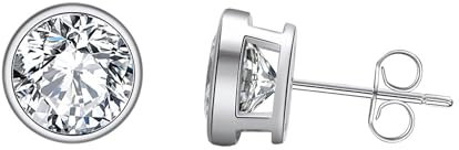 HeyMeili Boucles d'oreilles diamant simulé brillant pour femme en argent sterling 925 zircone cubique, clou d'oreilles, 8mm