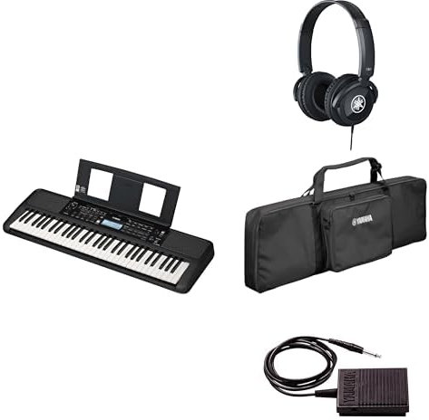 Yamaha Tragbares PSR-E383 Keyboard für Anfänger im Paket mit HPH-100-Kopfhörern, Keyboardtasche SC-KB630 und Sustain-Pedal