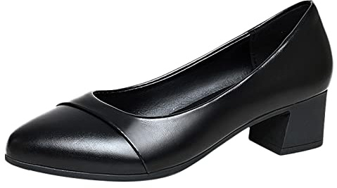 MVNB Womens Mid High Block Heels Mary Jane Court Shoes Ladies Comfort Support Work Pumps Formal Low Heeled Slip On Cushioned Wide Fit Extra Wide Fitting Width Light Shoes (Black, 4.5)