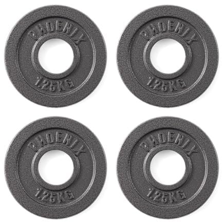 Phoenix Fitness Cast Iron Olympic Weight Plates - 2-Inch Free Weight Plate for Barbell Dumbbell Bars, Weightlifting & Strength Training at Home Gym - Set of 4, 1.25kg