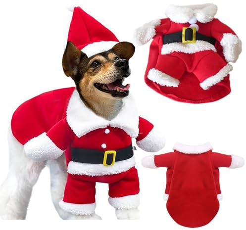 kejoyoucos Hundekostüm Weihnachten Weihnachtsmann Haustierkleidung mit Mütze Party Verkleidung Welpen Katzen Cosplay Kostüm Mantel für kleine und mittelgroße Hunde (XL)