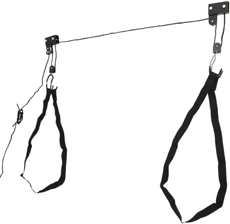 Universal Deckenlift Fahrradlift Kanu Kajak 57kg Fahrräder Halter Garage Leiter mit Nylongurt, für Fahrrad, Kajak, Kanu, Paddelboard, Fahrrad im in Abstellräumen, Kellern, Garagen, Schwarz