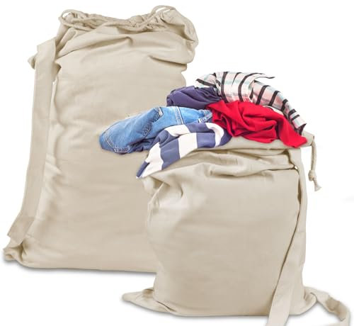Wäschesack 35x70cm, 2 Pack Schmutzwäschebeutel Reise, Wäschebeutel mit Schulterriemen und Kordelzug, Baumwolle Laundry Bag, Aufbewahrungsbeutel für Maschinenwäsche, Urlaub Camping