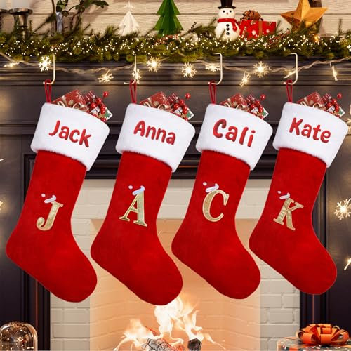 iDIY Chaussette de Noel Personnalisé-21 inch Chaussettes Noel Femme Homme avec Nom brodé, 26 Lettres Personnalisé Chaussette Noel Femme Homme Enfant,Chaussettes de Noel Personnaliser,Velours,2 pièce