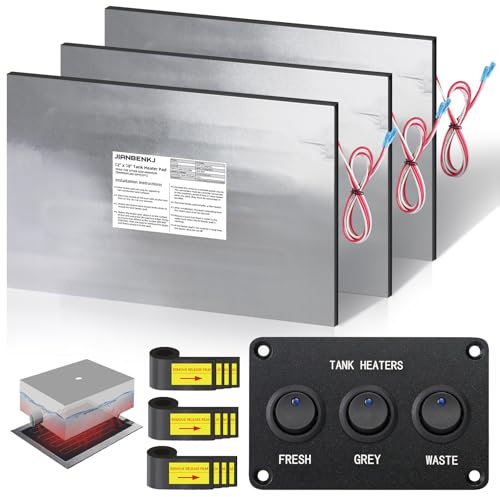 RV Tank Heater Pad 12V/13.5V,12x18 RV Holding Tank Heater Pad with Automatic Thermostat&Switch,3PCS RV Water Tank Heating Pad for Camper,Trailer,Marine,Up to 50 Gallon Fresh Grey Black Water Tank