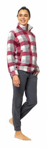 Lotto Tuta Donna in Pile con Zip Intera - Tuta in Pile Sherpa Effetto Agnellato - Tuta Donna Invernale Termica - Tuta Donna Completa (6072 BORDEAUX, L)