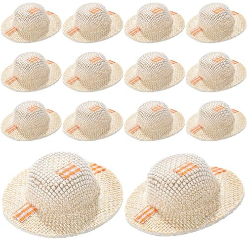 Soulchen 12 Pcs Mini Straw Hat for DIY Craft Decoration Fall Brown Miniature Burlap Scarecrow Decorative Hat for Floral Arranging, Centerpieces, Autumn Fall Decor, 2.5 x 1 Inches