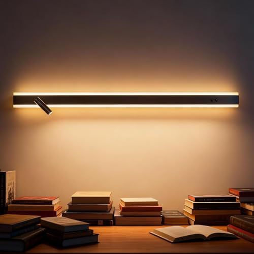 niuniaj 22W LED Wandleuchte Innen mit Schalter und Verstellbare Leselampe,3 Farben,100CM Moderne Schwarz Wandlampen für Schlafzimmer Korridor Wohnzimmer Büro Treppe Bett Küche Hotels