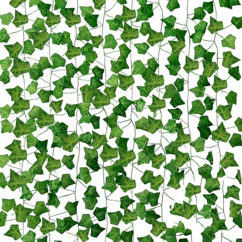 QEEROYO 12 Stück Efeu Künstlich Girlande, Kunstpflanze Hängend Deko Vorhang, Fake Plants Room Decor für Garten,Küche, Hochzeit, Hochzeit Party Wanddekoration