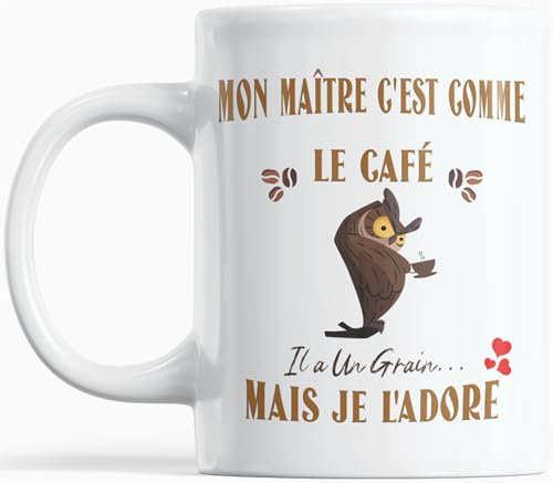 Paroles d'amour Mug humour Cadeau Maitre d'ecole Anniversaire plaisir d'offrir Mon Maitre c'est Comme Le Café Il a Un Grain Mais Je l'Adore