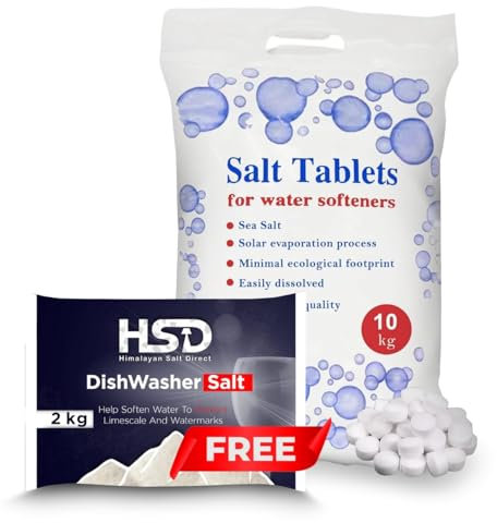 Water Softener Tablets 10kg + FREE Dishwasher Salt 2kg | Hard Water Treatment Gift Pack | Limescale Protection for Appliances