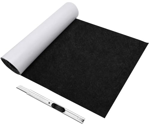 Gohytal Feltrino autoadesivo nero 2 mm, 40 x 220 cm, feltro adesivo, rotolo di feltro, tessuto non tessuto autoadesivo, tessuto di feltro per mobili e protezione del pavimento, fai da te e