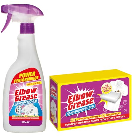 JMS We Create Smile Elbow Grease Stain Remover 500ml Spray + 100g Bar – Removes Grease Mud Oil Blood Food Stains – For Clothes Carpet Upholstery – Powerful Multi-Purpose Cleaner