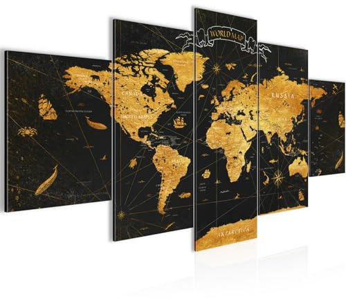 Runa Art - Bilder Abstrakt 200L x 100B cm 5 Teilig XXL Wanddekoration Design gold Schwarz Gold 056451a