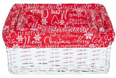 Wickerfield Red lined Honey Wicker Trays Retail Display Christmas Hampers for Gift Packaging (White, Set(L+M+S))