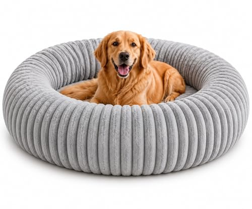 Tierschatz Hundebett, kleines Katzenbett, 50 cm und 80 cm Durchmesser, Hundekörbchen, Hundekissen waschbar, weiche Polsterung, rutschfest, Grau (80 cm x 80 cm)